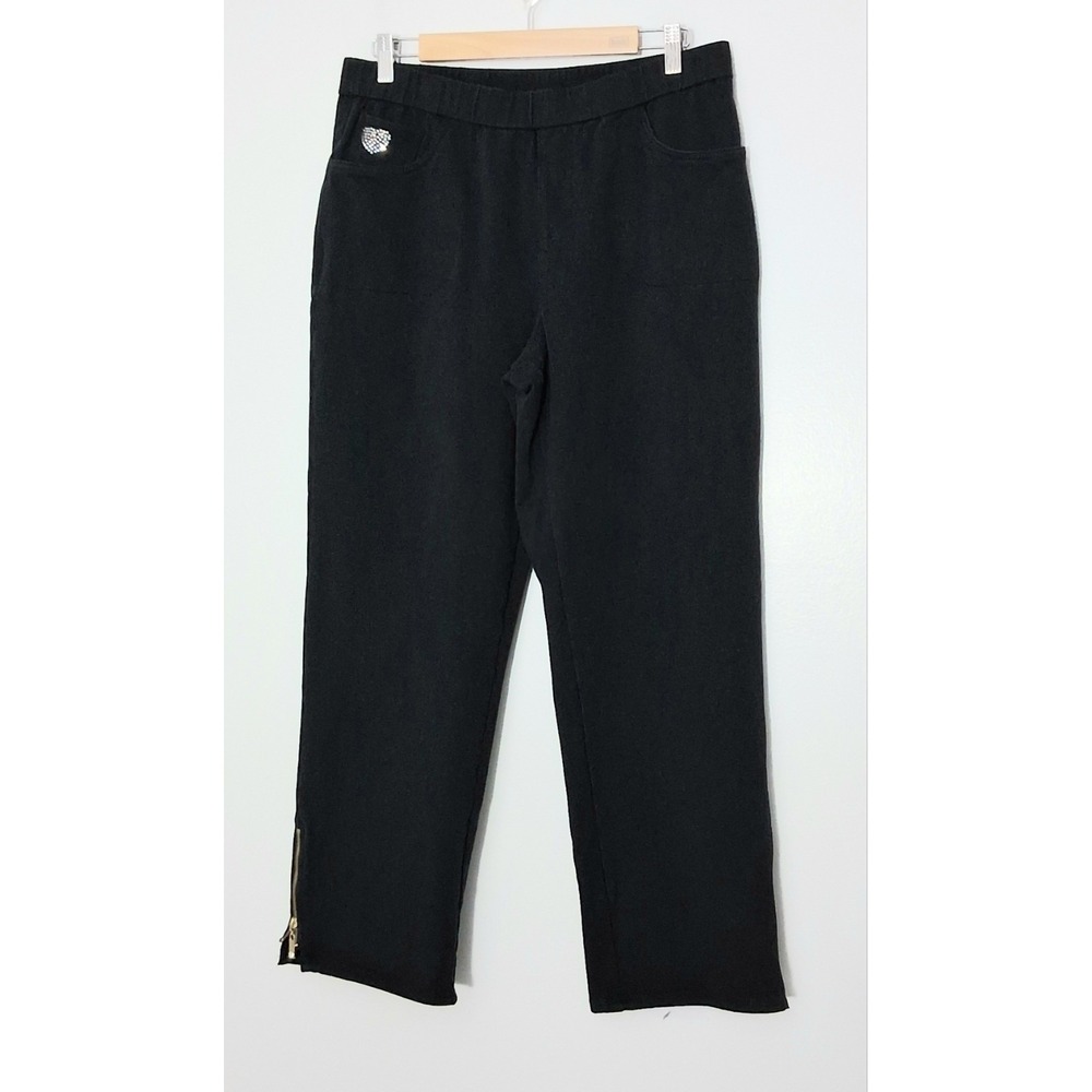 Dream Jeannes Quacker Factory Pants Women's Size Medium Black Glam Zipper Ankle